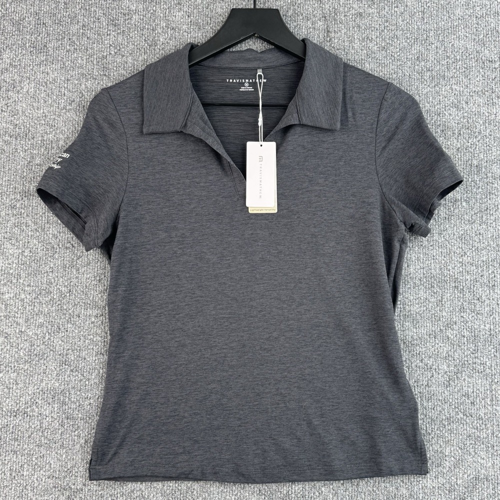 TravisMathew Skyloft Polo Shirt Women's M Heather Black Performance NBC Golf NWT